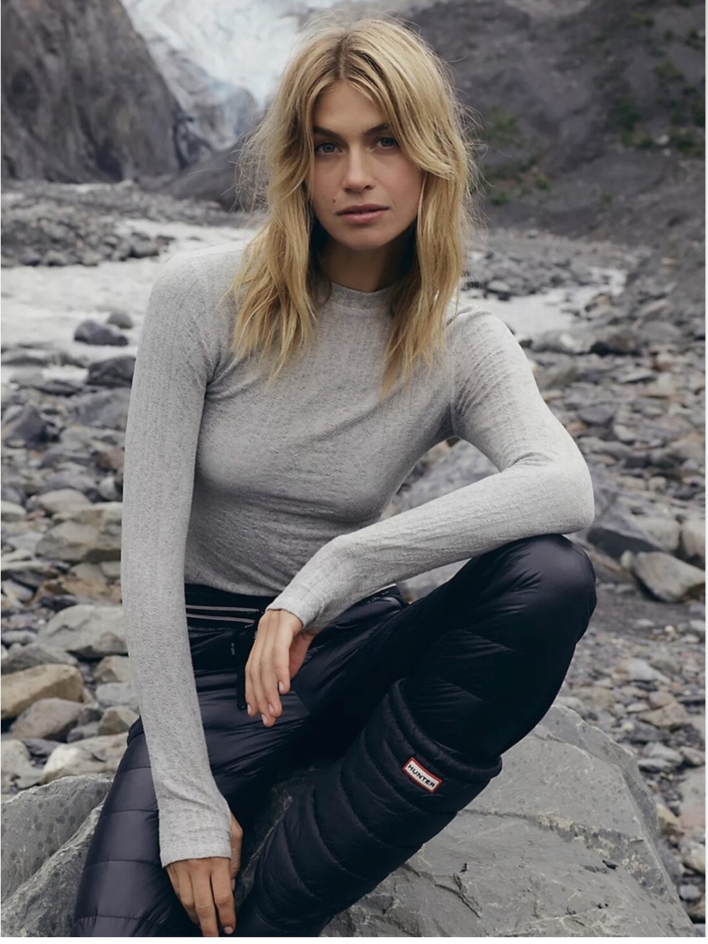 Free People Chilly Nights Heather Gray Cable Knit Long Sleeve Top